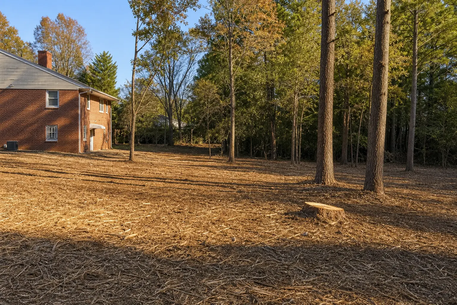 Clean mulched property edge after forestry mulching