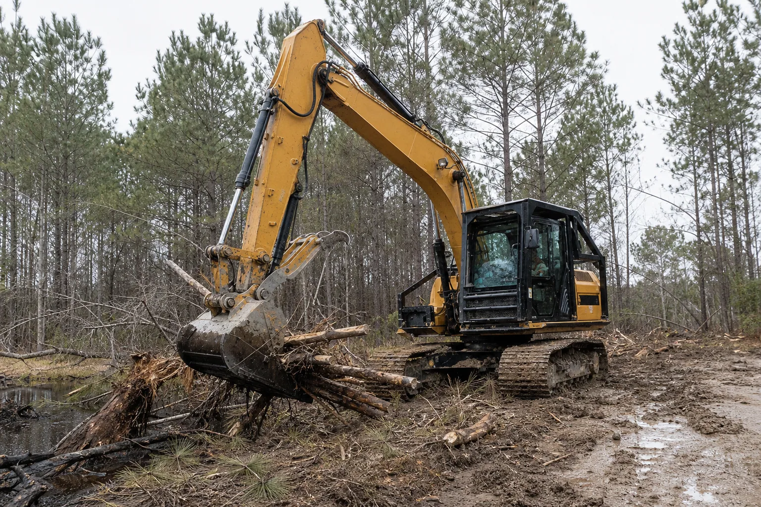 CAT 315DL Excavator w/ Timber Package in action