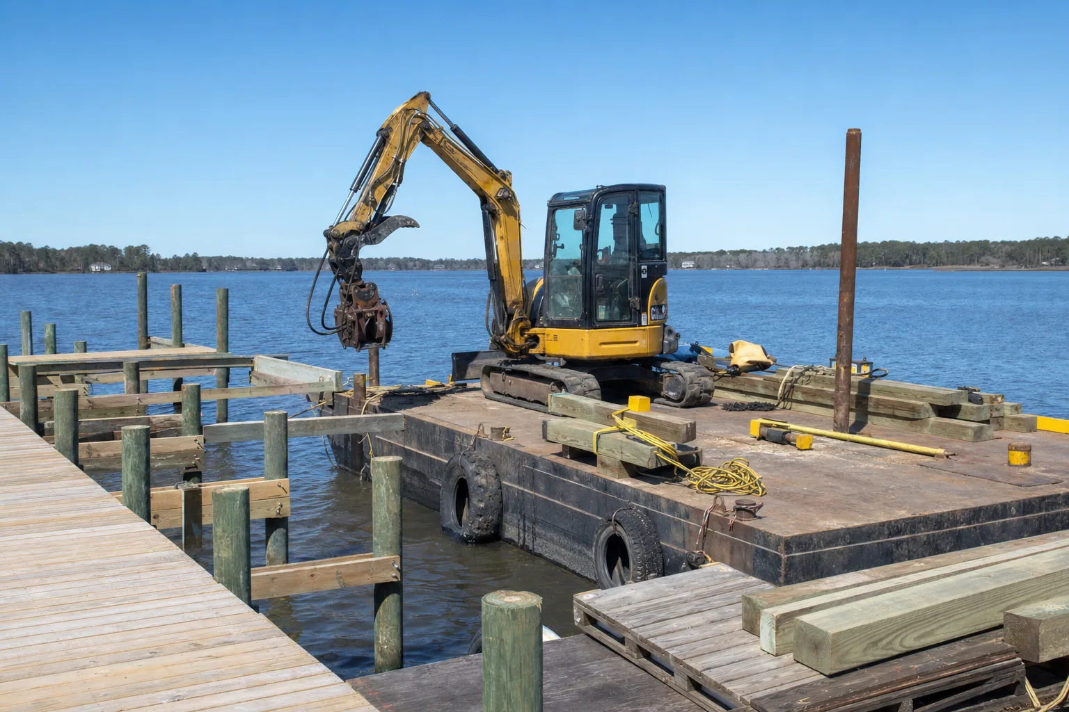 Construction Barge — 40 ft × 14 ft in action