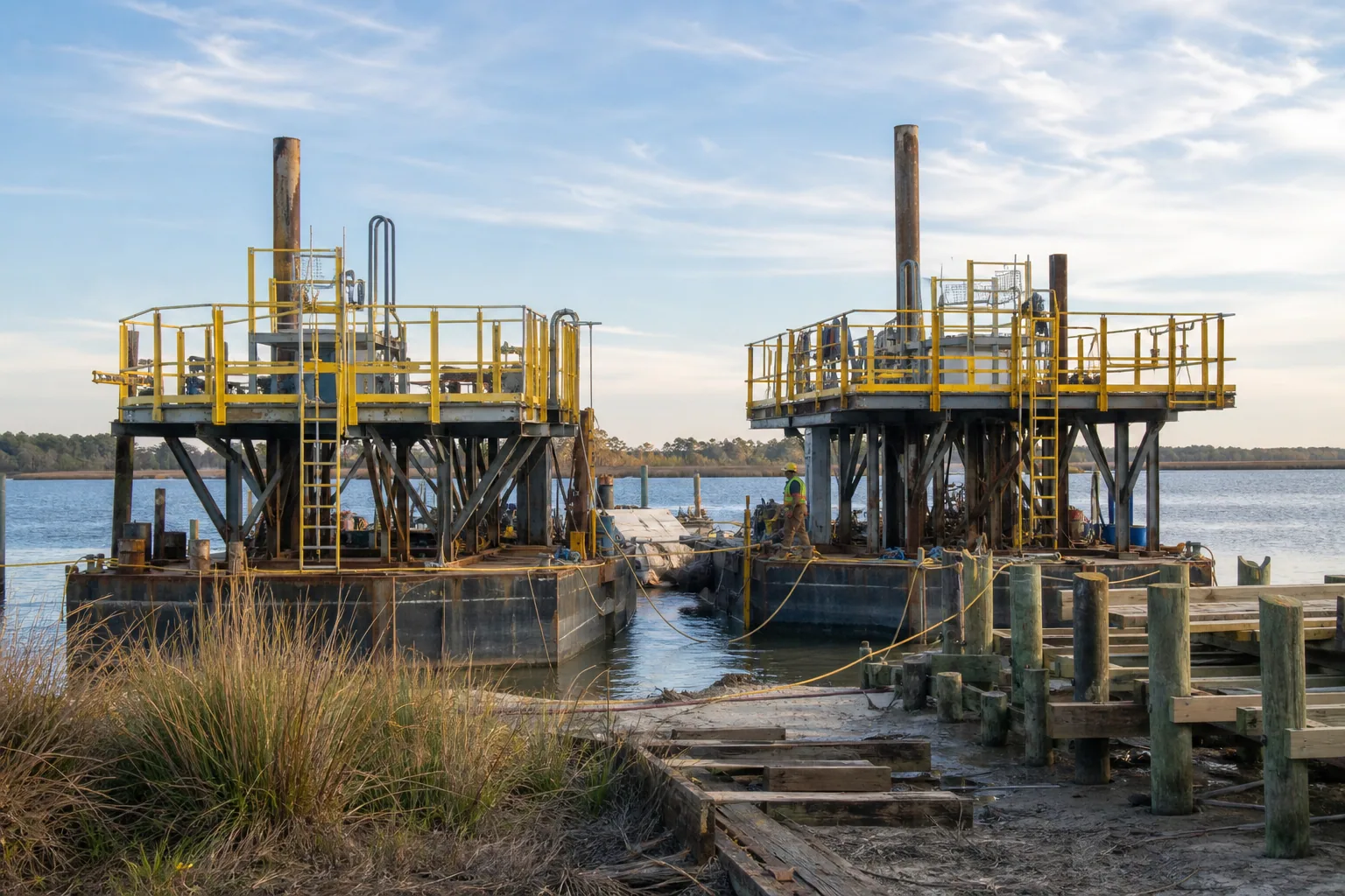 Construction Barge — 2 Sectionals, 35 ft × 17 ft each in action