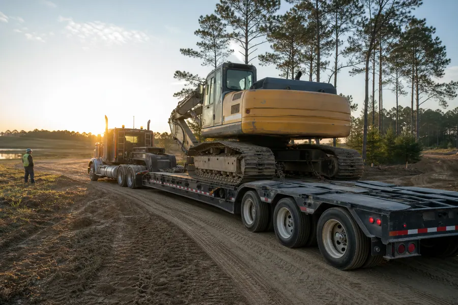 Phelan 120,000 lb Heavy Equipment Trailer in action