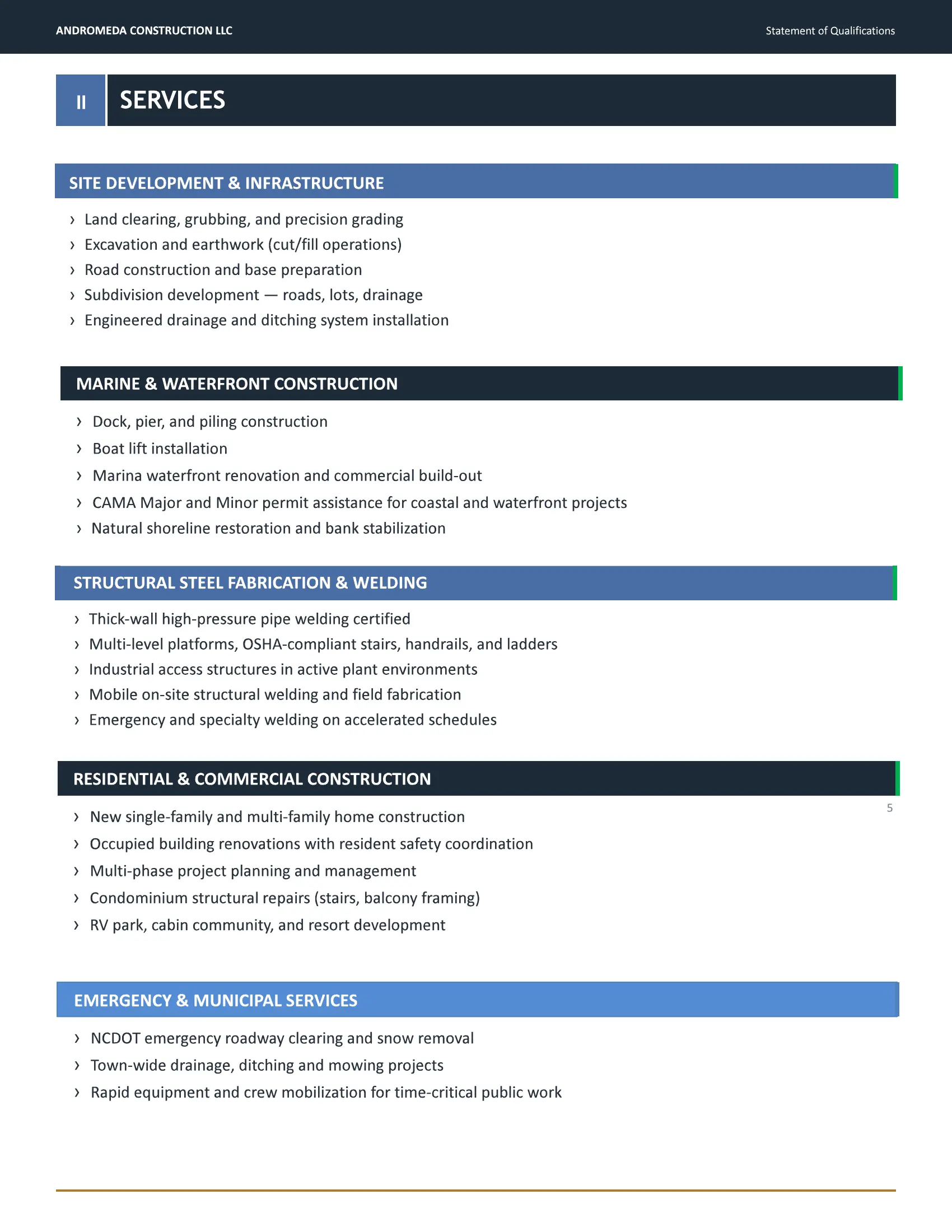 Statement of Qualifications page 5 — Services