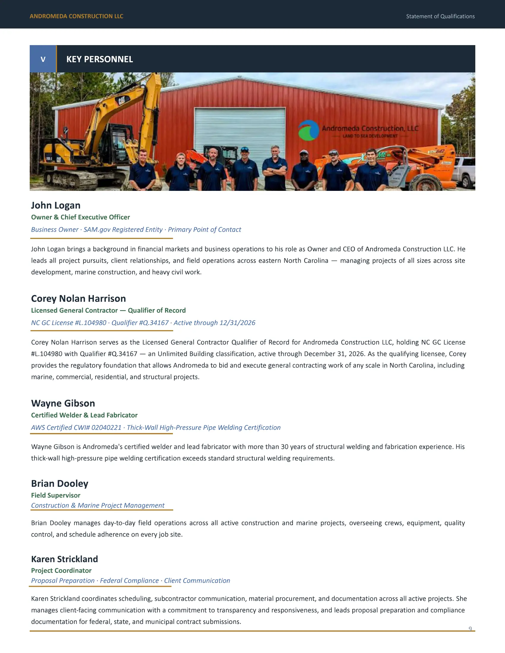 Statement of Qualifications page 9 — Key Personnel