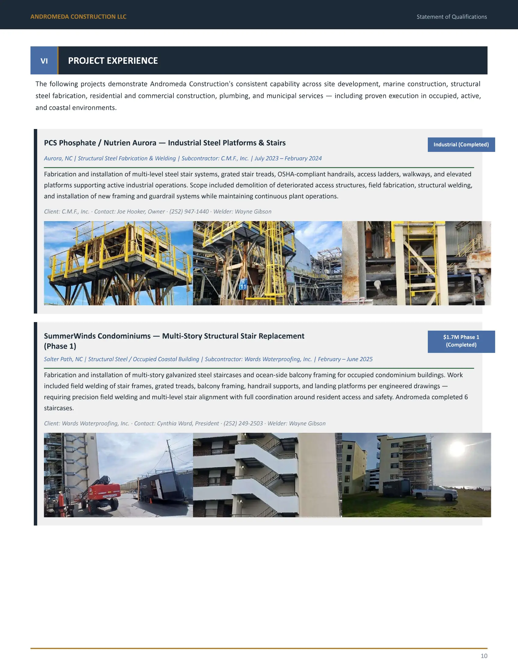 Statement of Qualifications page 10 — Project Experience