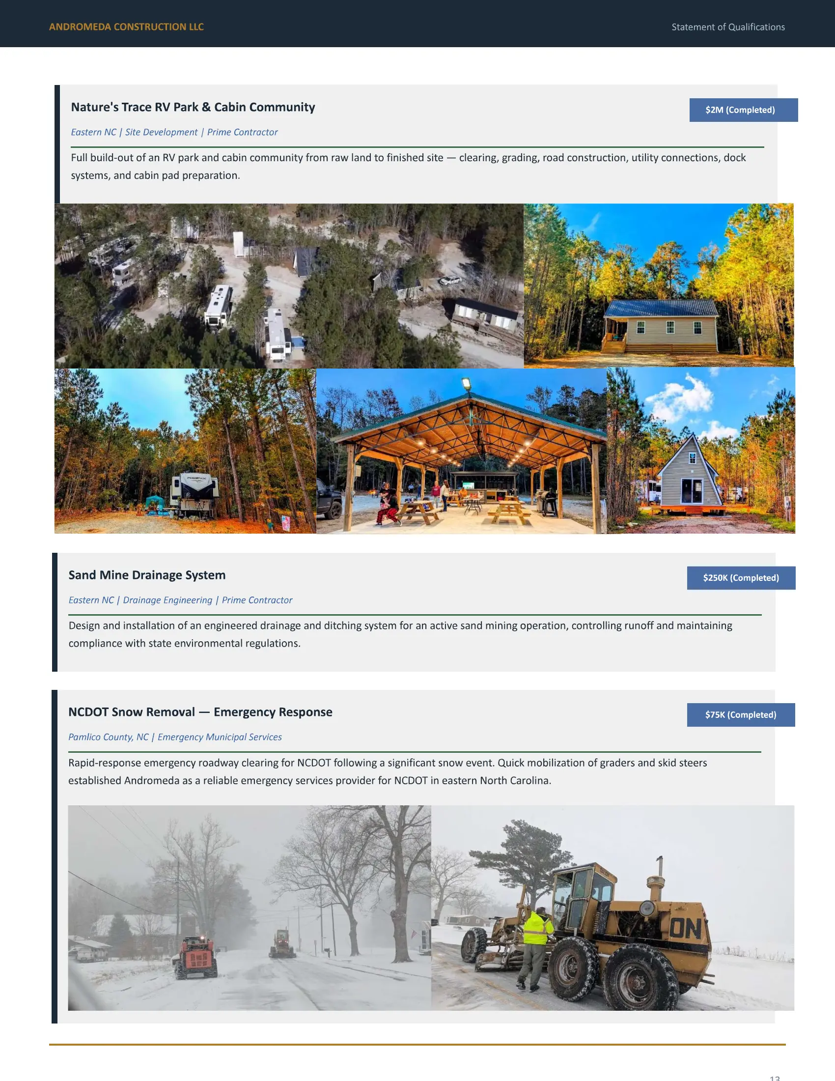 Statement of Qualifications page 13 — Nature’s Trace RV Park & Cabins
